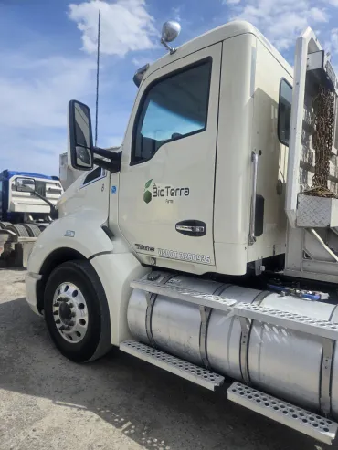 Bioterra tractor truck with company logo
